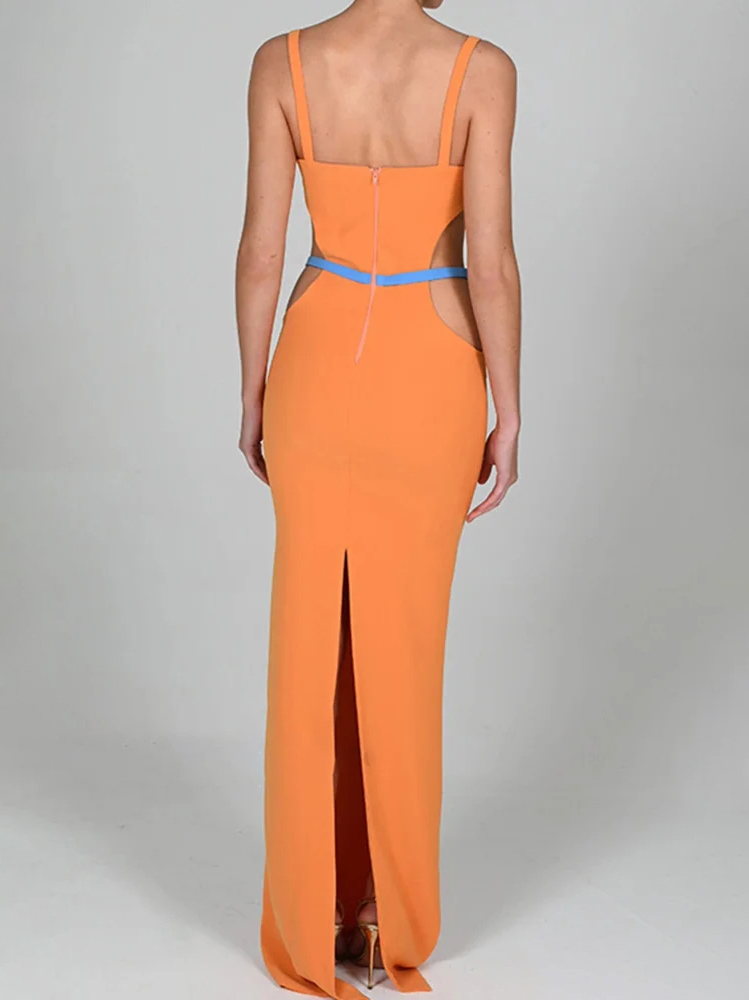 Cutout Slit Back Cami Dress with Contrast Detail