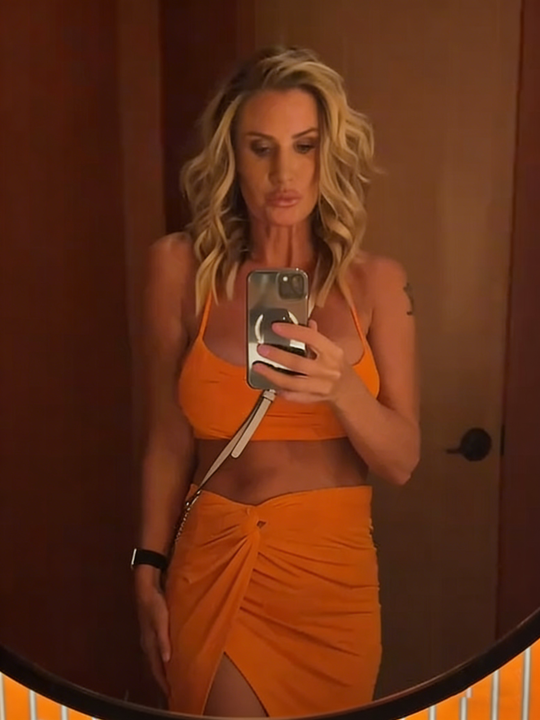 Orange Bikini Set with Asymmetric Mini Skirt