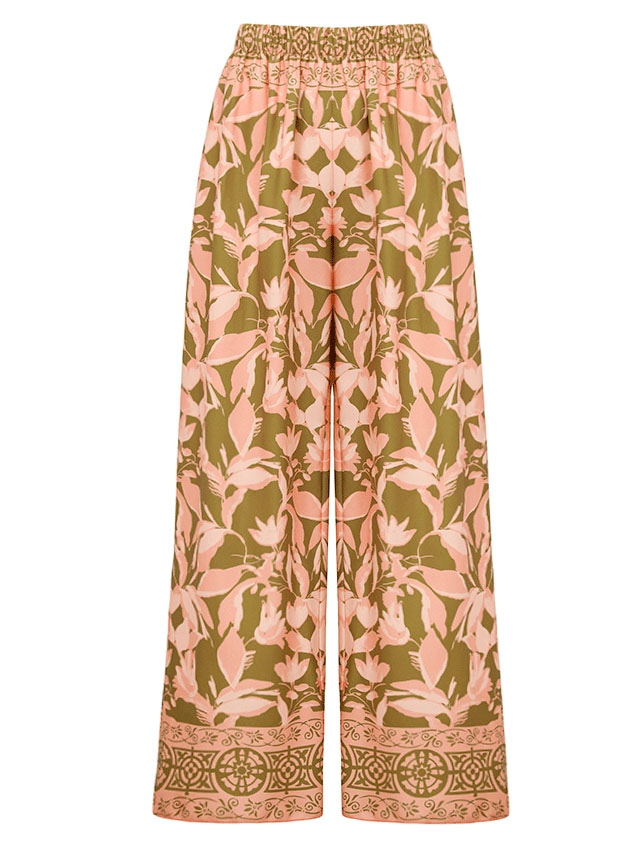 Tropical Floral One-Piece with Wide-Leg Pants and Skirt Set