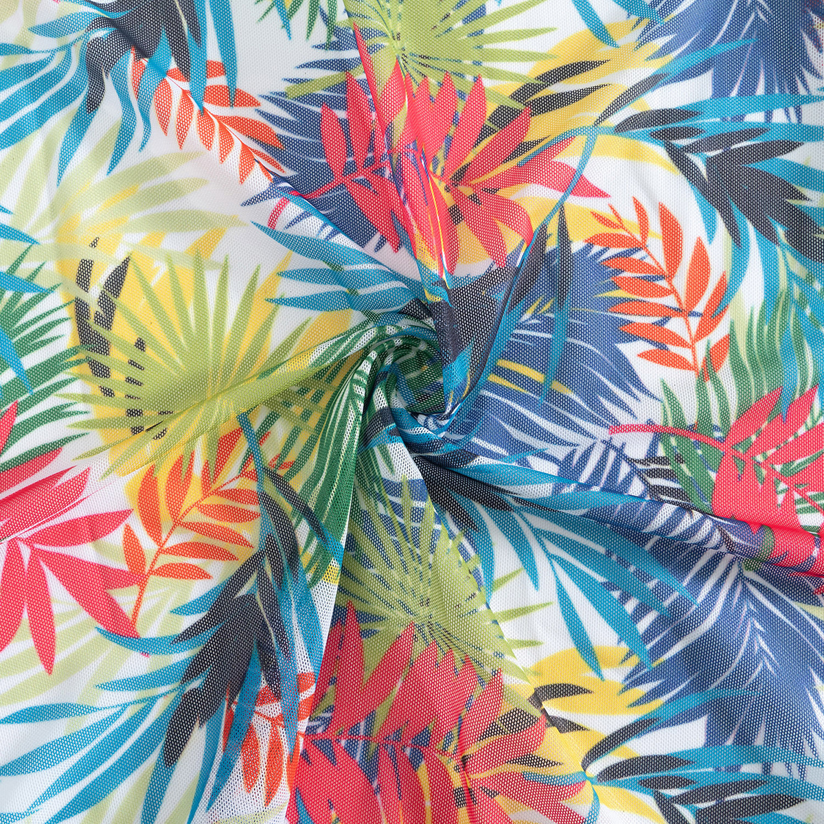 Tropical Print Three Piece Bikini Set with Side Tie Bottom and Sheer Cover-Up