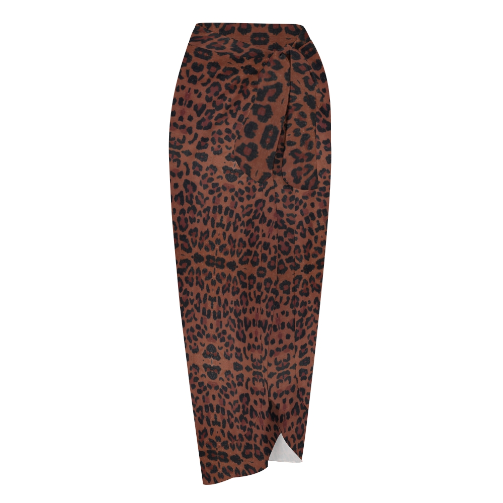 Sexy Backless Leopard Bikini Two-Piece Set with Wrap Skirt