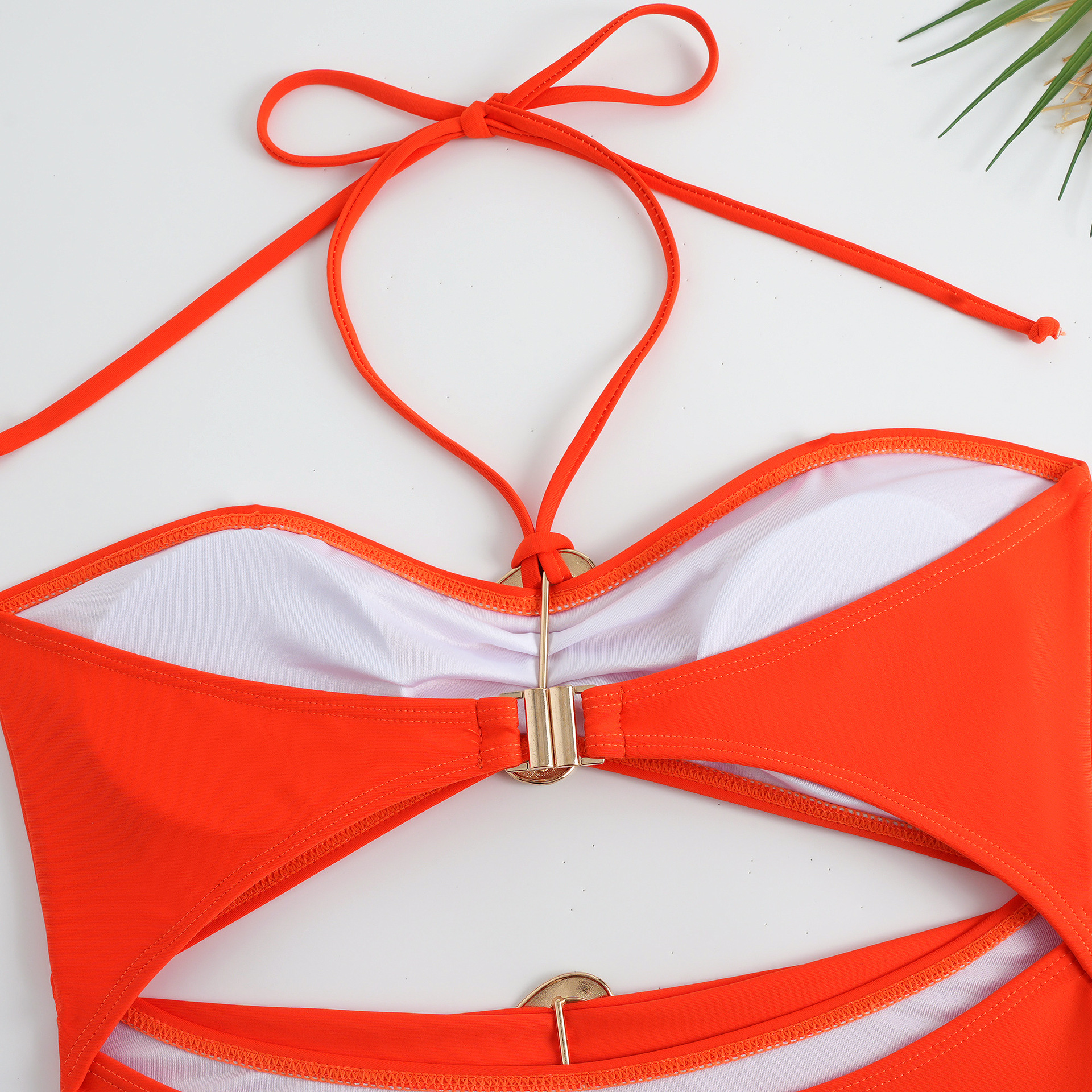 Women's High-Waisted Bandeau Halter One-Piece Swimsuit with Cut-Outs and Print