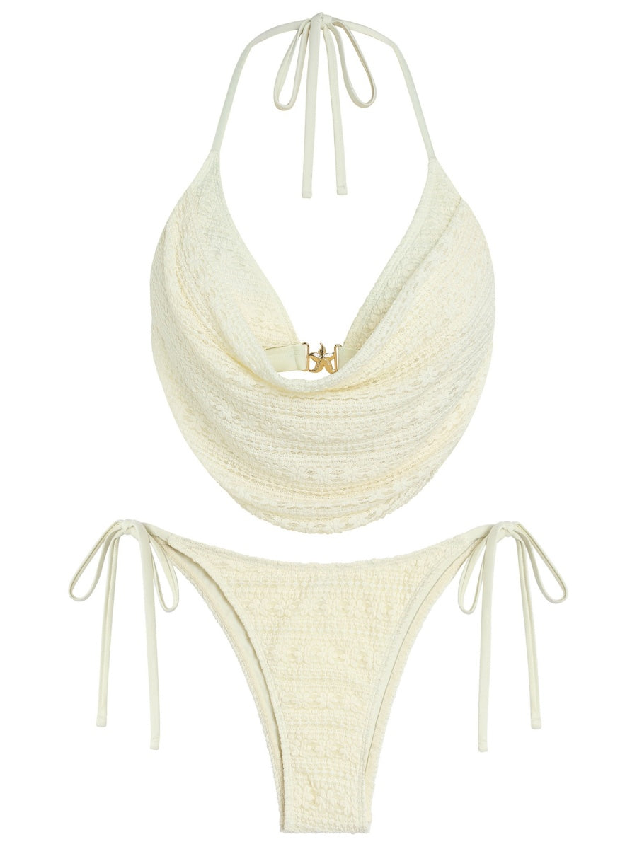 Textured Ruched Bikini Set with Starfish Metal Accents