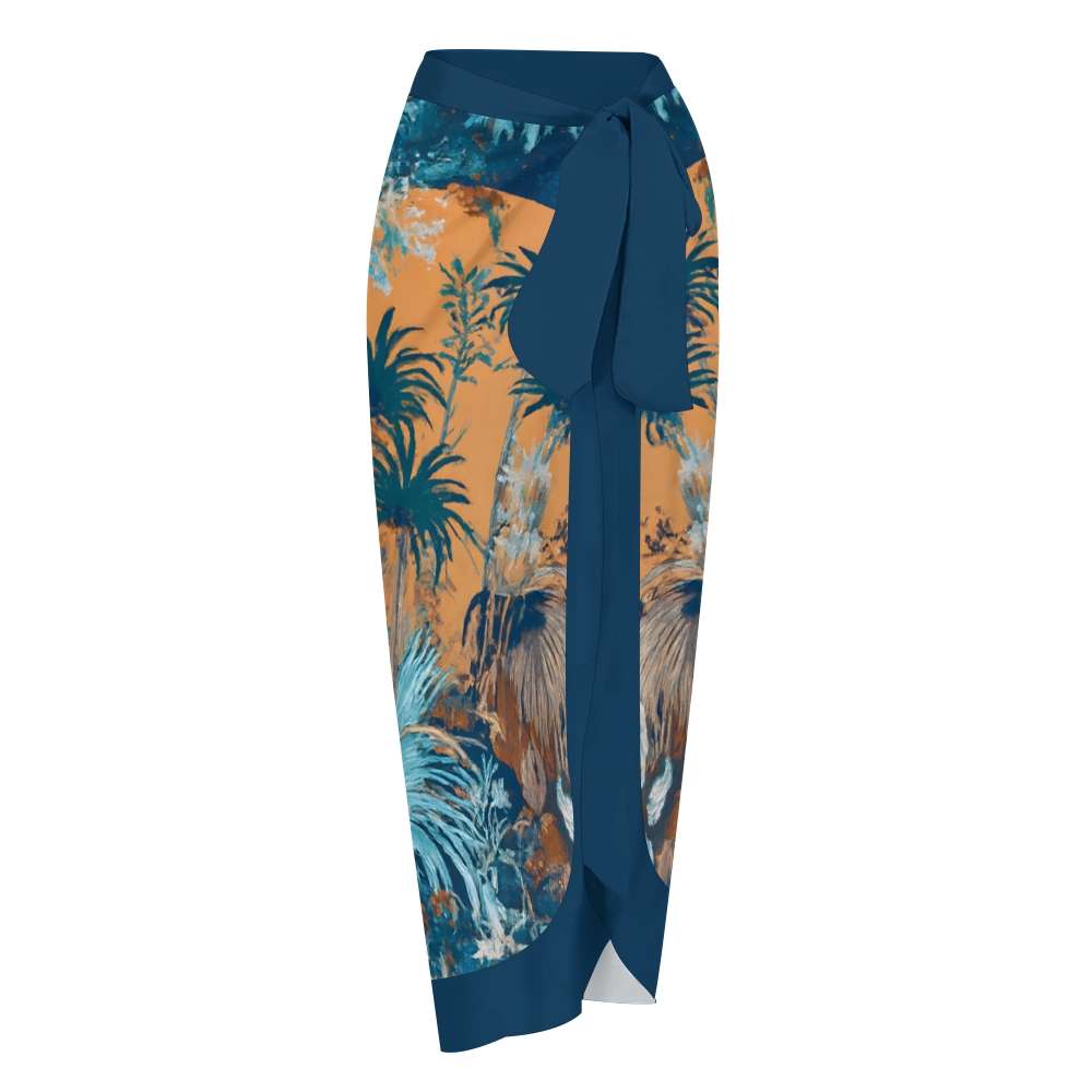 Women's One-Shoulder Scenery Under Moonlight Print One-Piece Swimsuit with Skirt