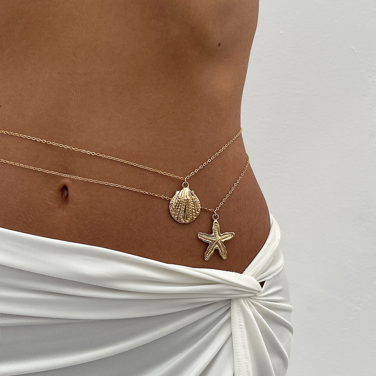 Ocean Style Gold Waist Chain Set Shell and Starfish Pendant Beach Jewelry for Women