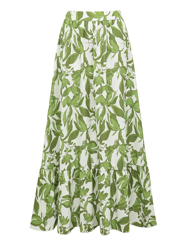 Ruffle V Neck Green Print Cut Out Swimsuit Set