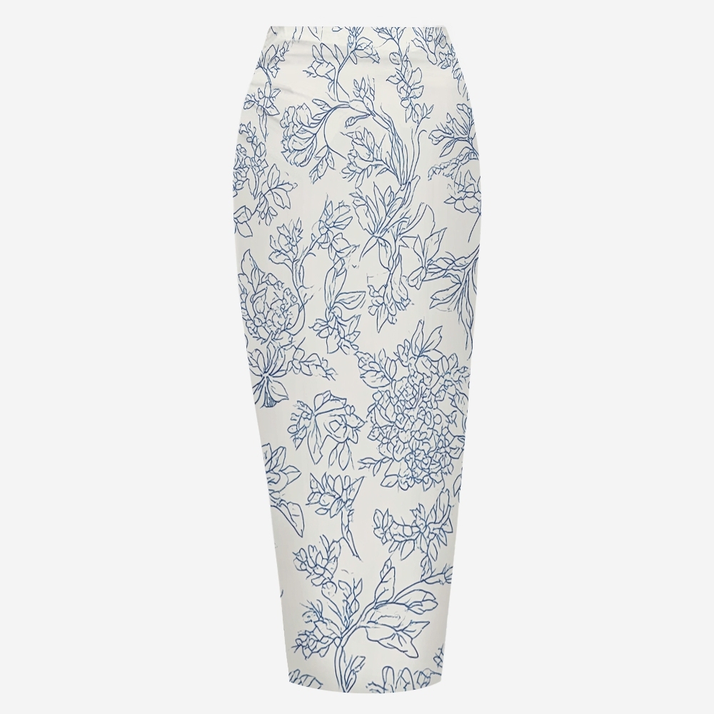 Minimalist Floral Line Halter Bikini Set with Matching Sarong Skirt