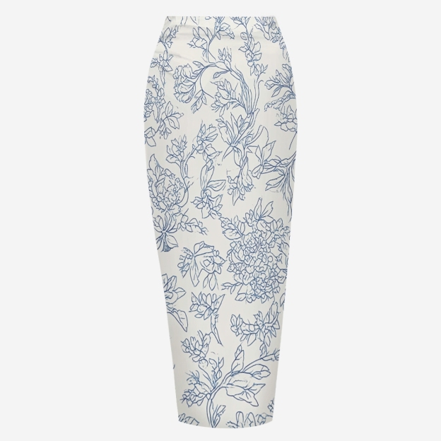 Minimalist Floral Line Halter Bikini Set with Matching Sarong Skirt