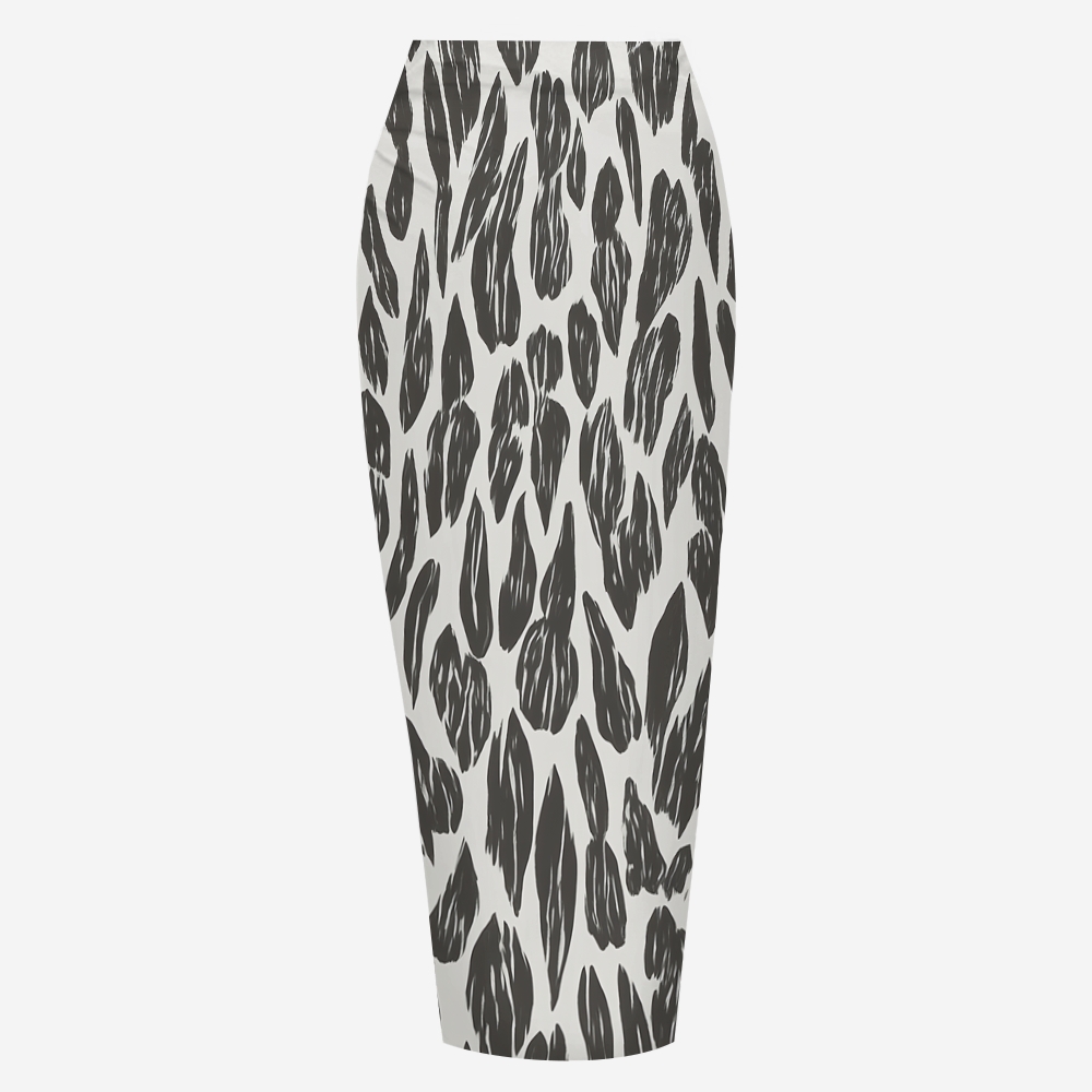 Minimalist Black and White Leaf Print Bikini with Matching Sarong Skirt