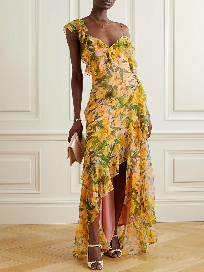 Floral Print Ruffle Long Resort Dress