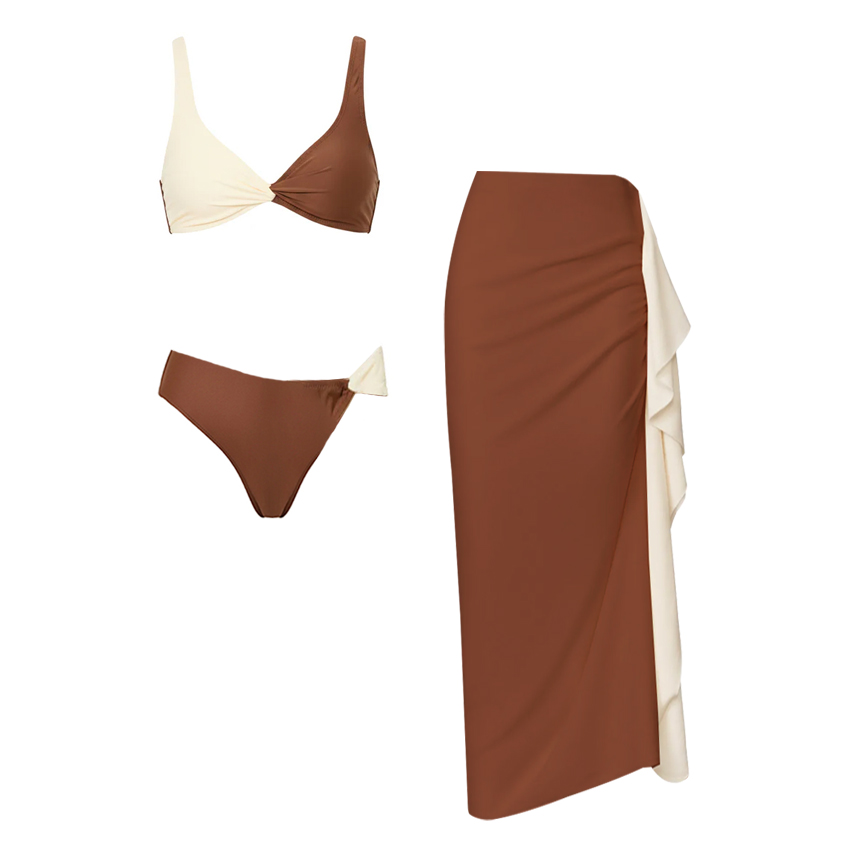 Chocolate Color Two Tone Bikini Swimsuit Set