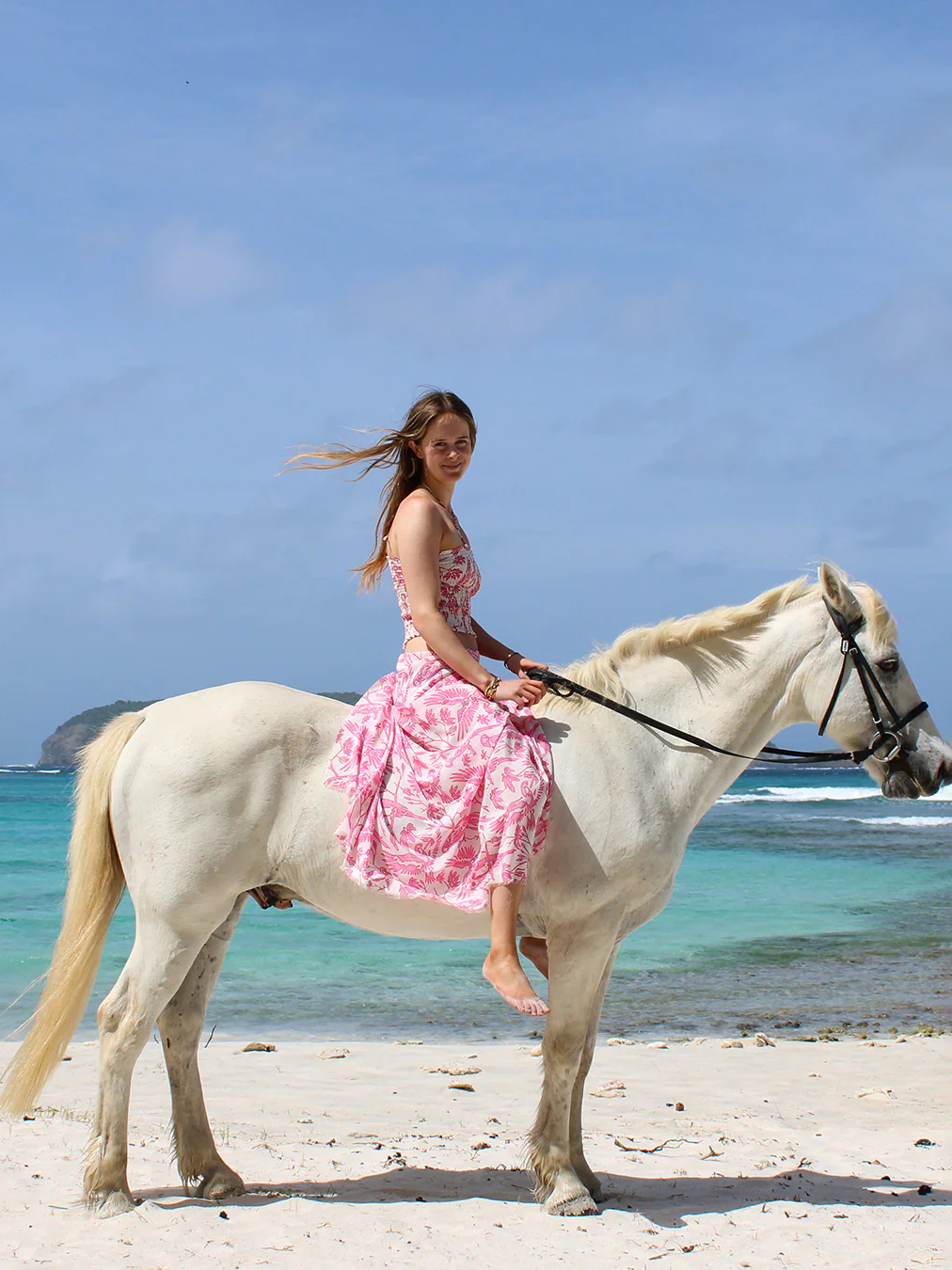 Women's Pink Parrot Print Ruffle Swimsuit and Skirt