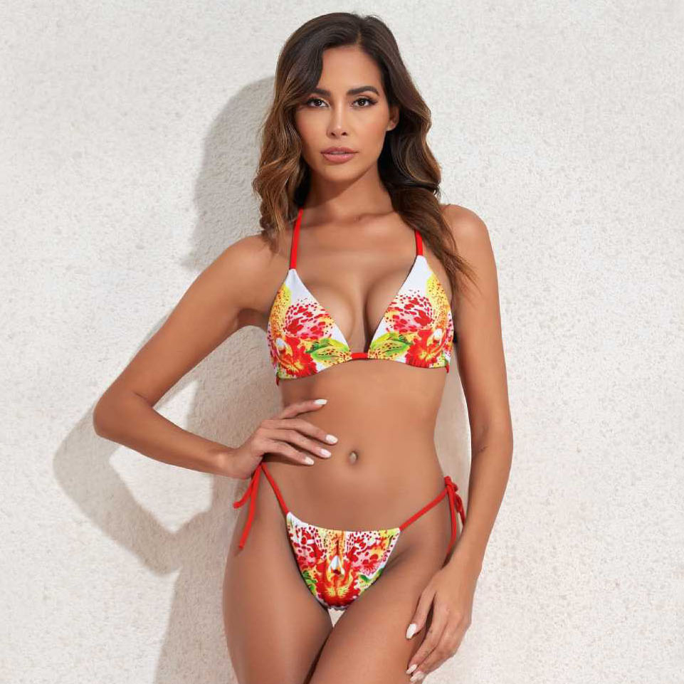 Women's Sexy Floral Print Two-Piece Swimsuit and Matching Maxi Skirt