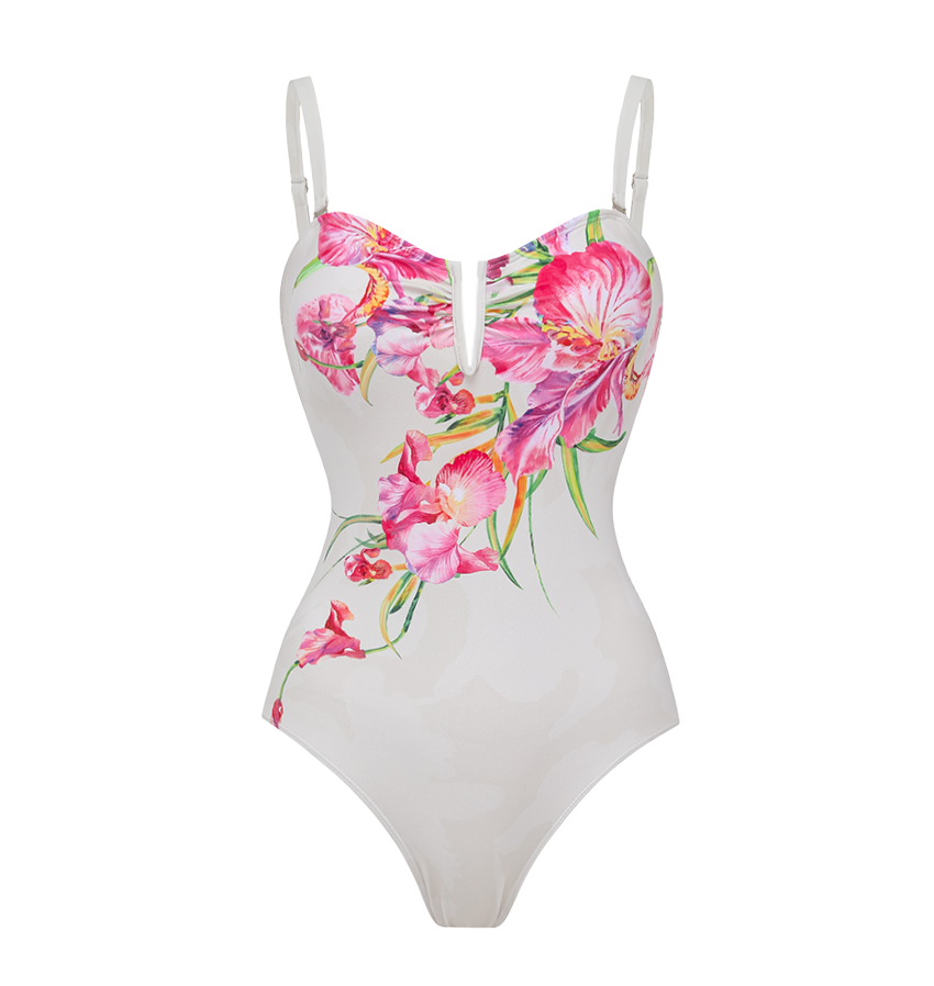 Hot Pink Flower Print Swimsuit Set