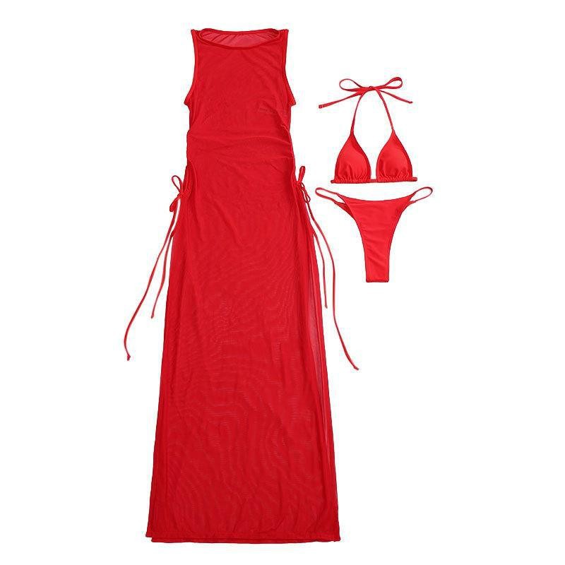 Women's Solid Color Beach Set - Bikini, Cover-Up and Dress 3-Piece