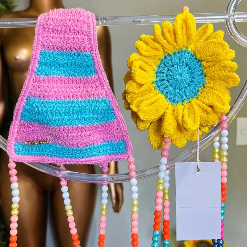 Women's Boho Crochet Bikini with Flower Details Two-Piece Swimsuit