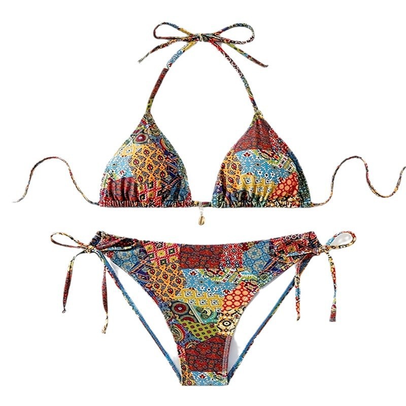 Women's Halter Neck Bikini with Vintage Print Two-Piece Swimsuit