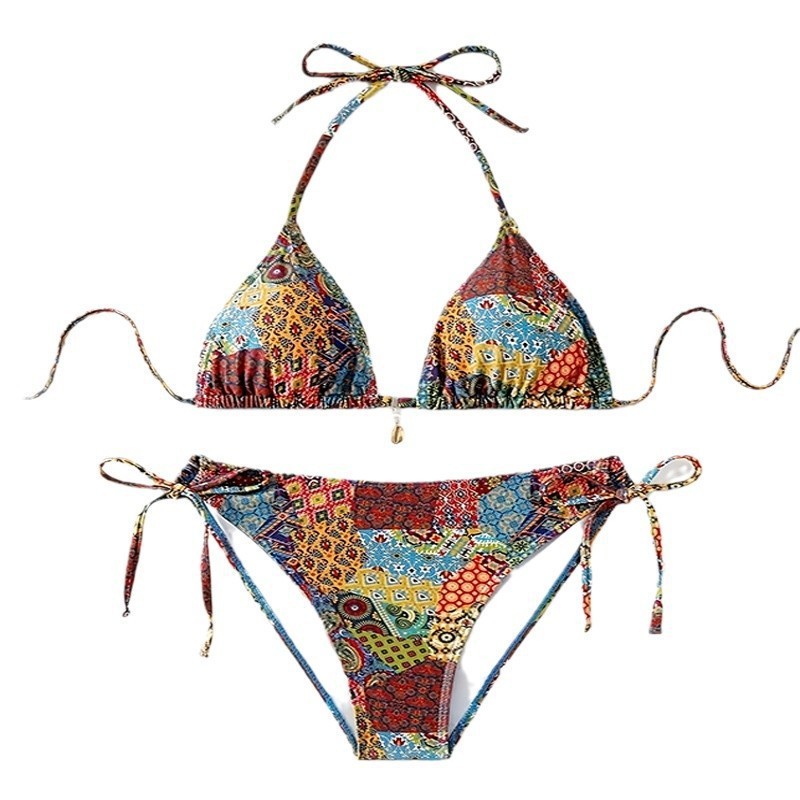 Women's Halter Neck Bikini with Vintage Print Two-Piece Swimsuit