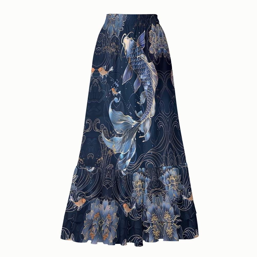 Oriental Koi Fish Tankini Swimsuit with Matching Maxi Skirt Set