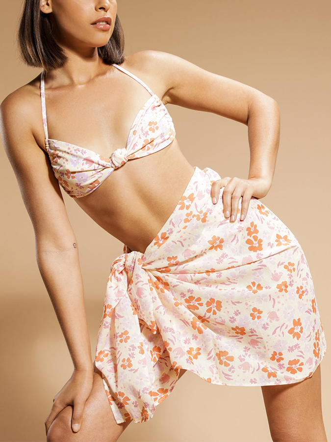 Vintage Floral Print Bikini and Cover-Up