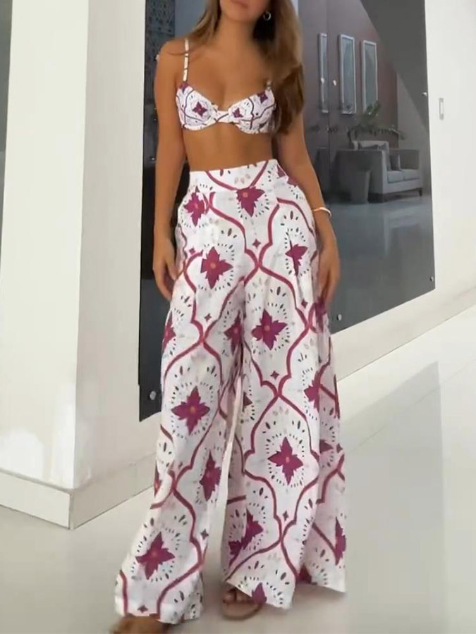 Printed Bikini and Pants Cover-up