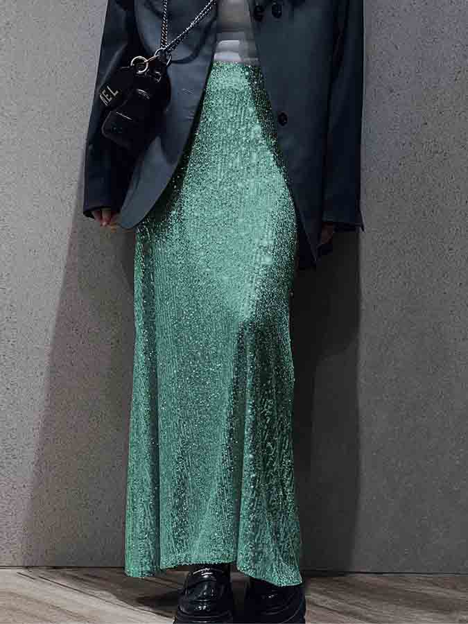 Sequin Stunning Long Sleeves Top and Skirt Sets