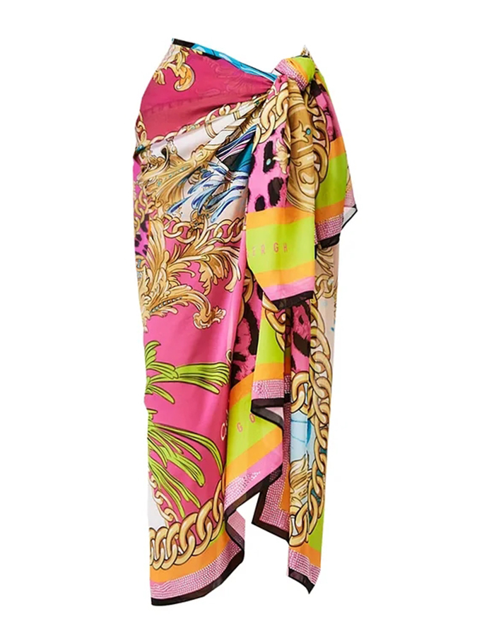 Round Neck Shell Printed One Piece Swimsuit and Sarong