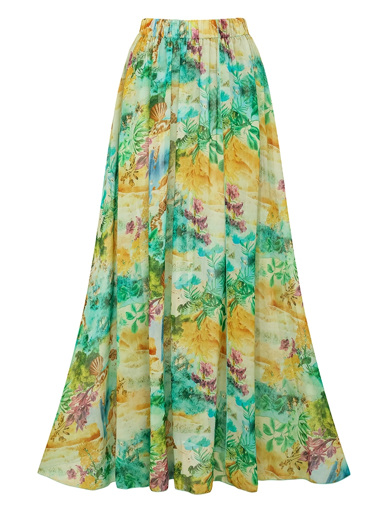 Tropical Island Landscape Floral Starfish Waist Twist Skirt Swimsuit