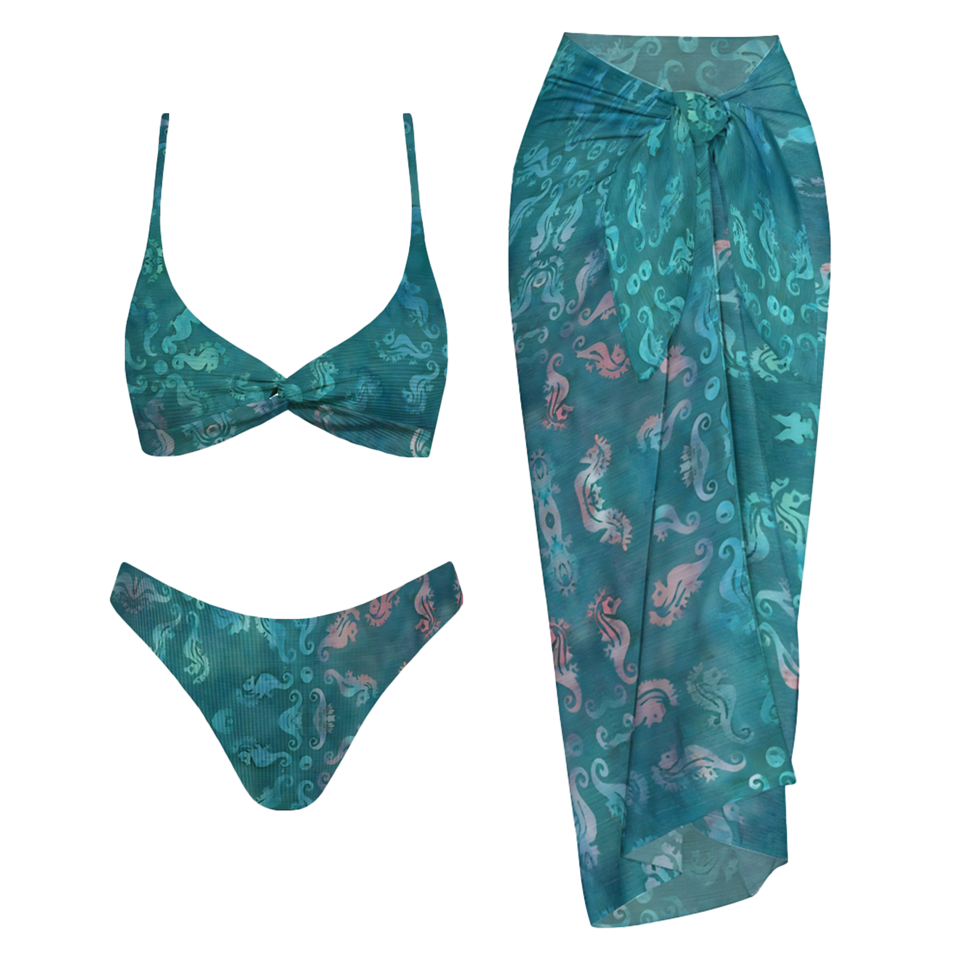 Women's Seahorse Medallion Two-Piece Swimsuit with Skirt