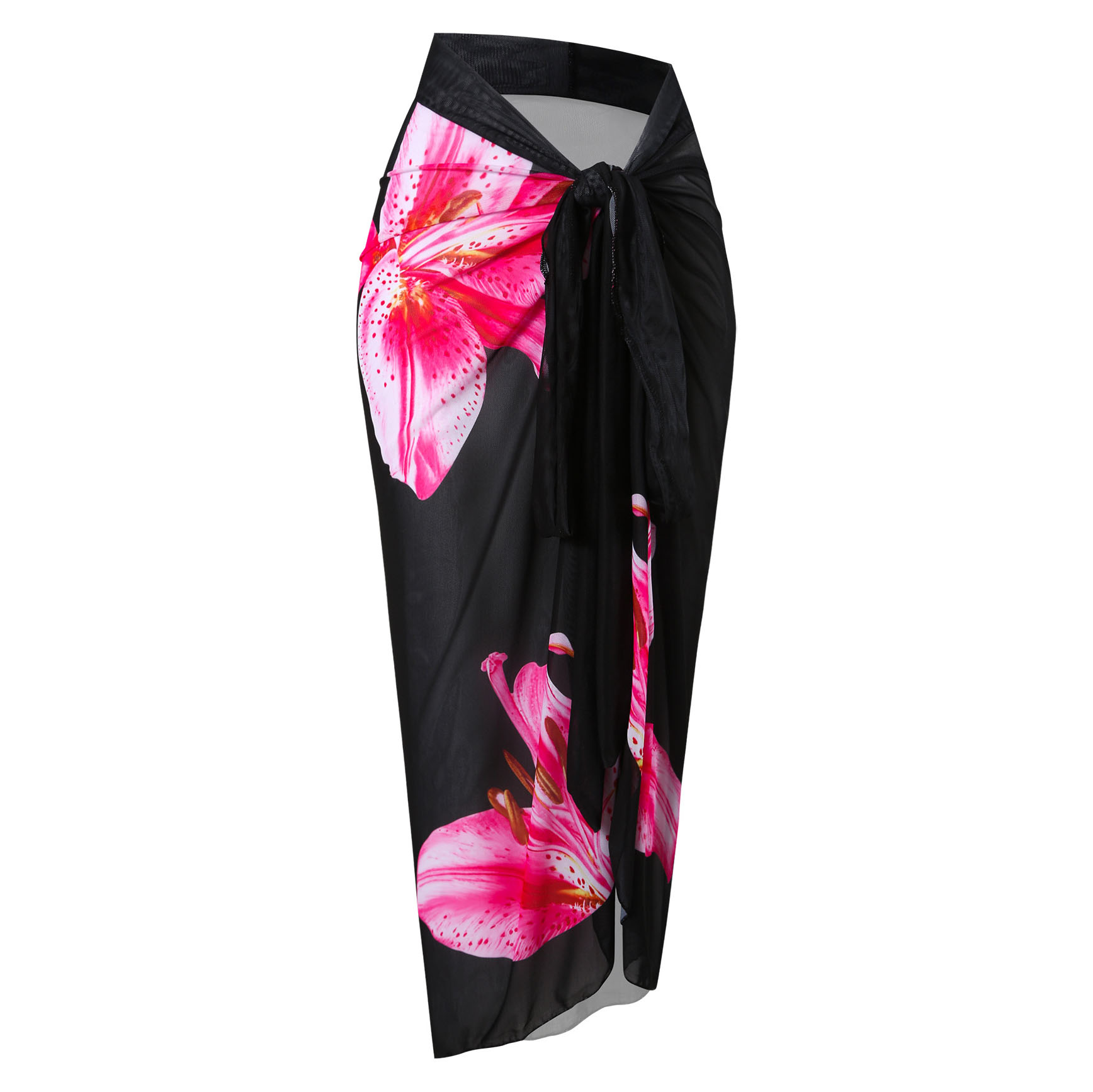 Women's Mesh Swimsuit with Floral Print One-Piece Swimsuit and Matching Maxi Skirt