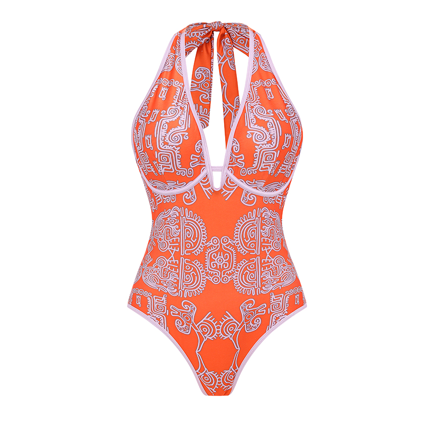 Halter Neck Underwire Tribal Print Swimsuit Sets