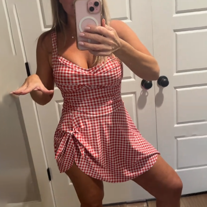 Pink Plaid Skirted One-Piece Swimsuit