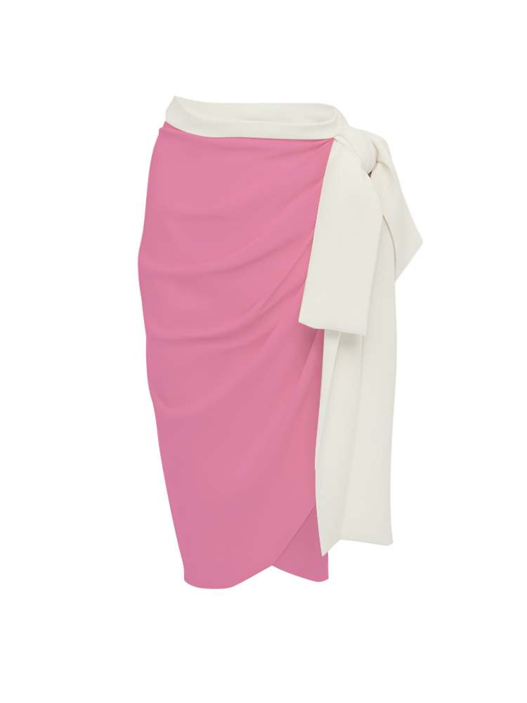 Asymmetric Pink and White Frilled Swimsuit and Skirt