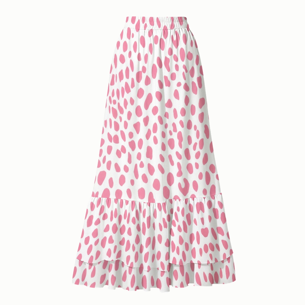 Women's Pink Dot Print Bandeau One-Piece Swimsuit with Waist Cut-Out and Tie Detail and Skirt