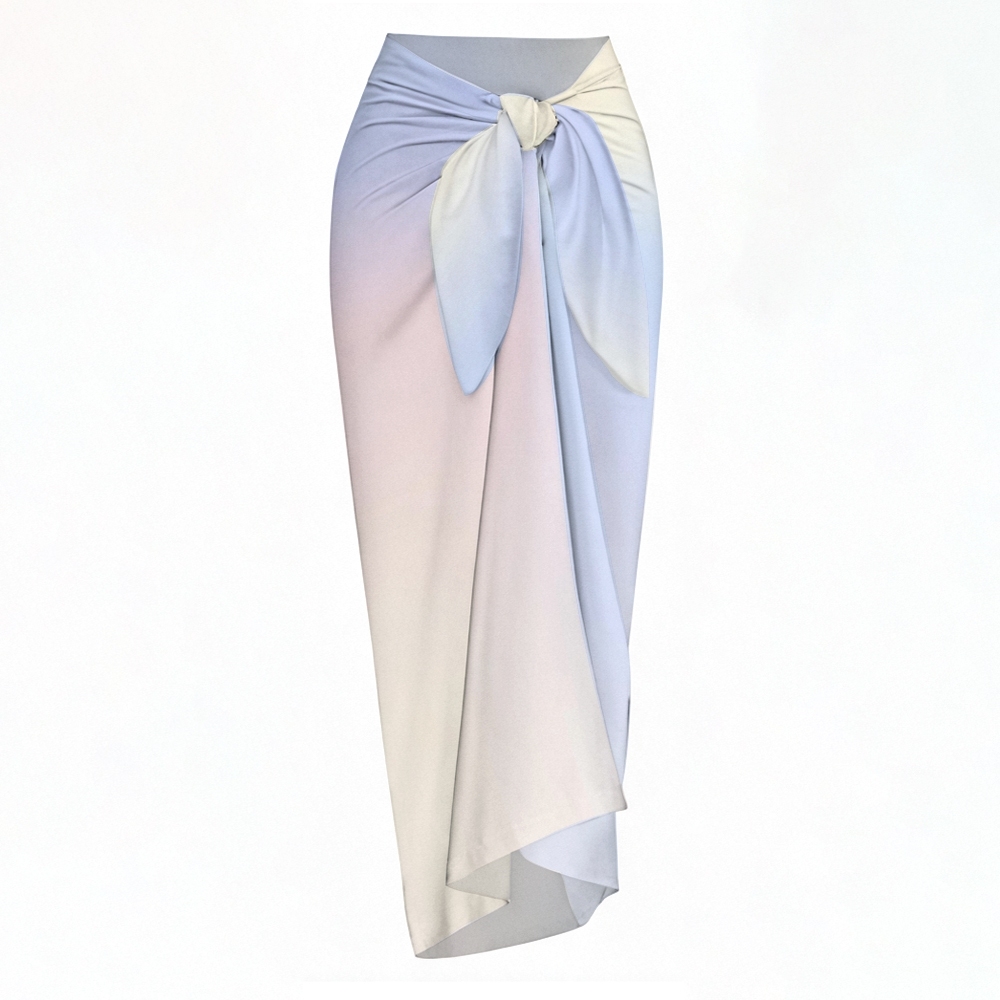 Elegant Gradient Side Knot Detail One-Piece Swimsuit and Sarong Skirt