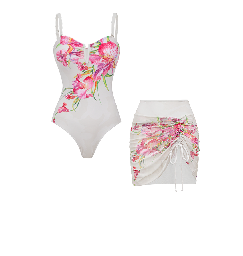 Hot Pink Flower Print Swimsuit Set