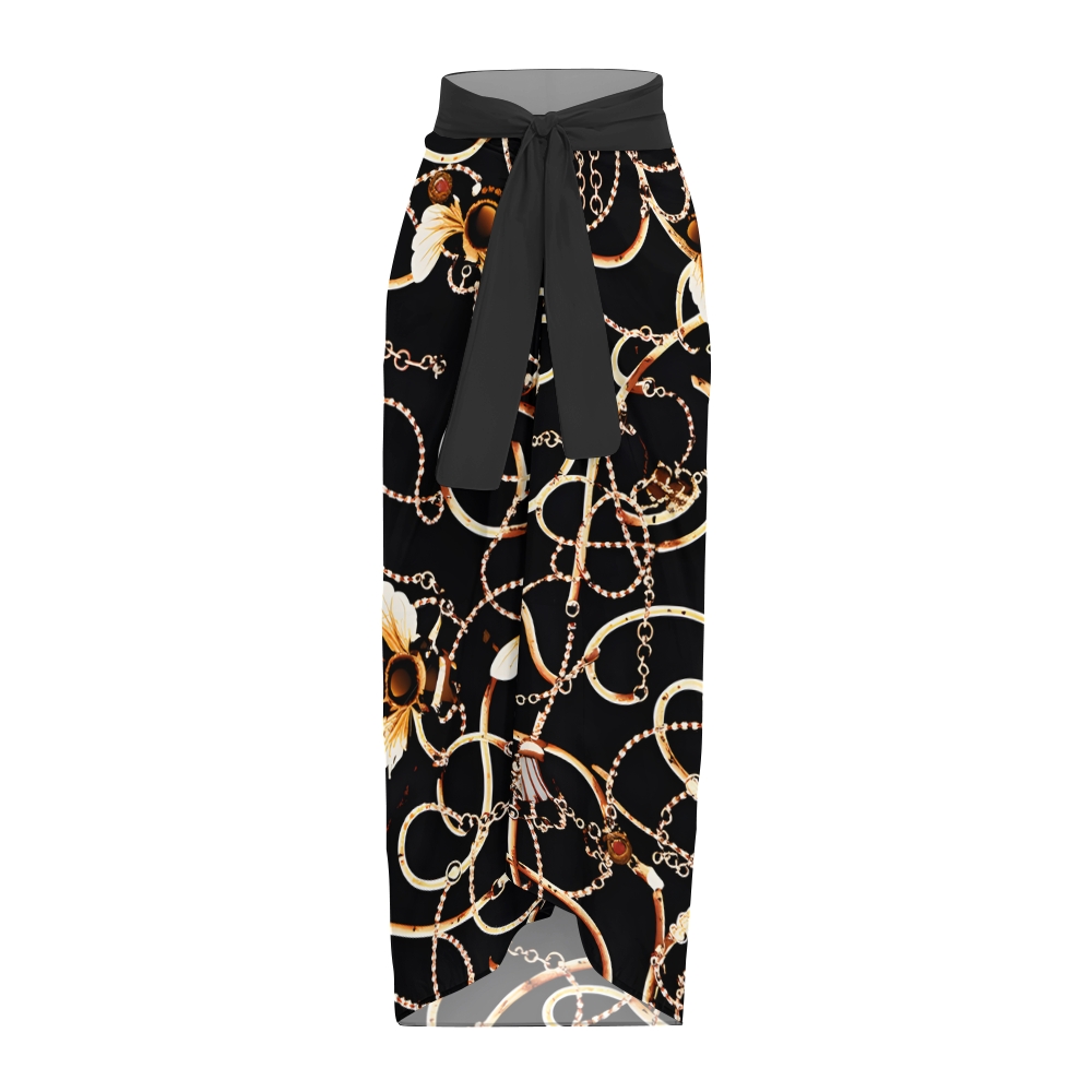 Baroque Chain Print One-Piece Swimsuit with Matching Sarong Skirt