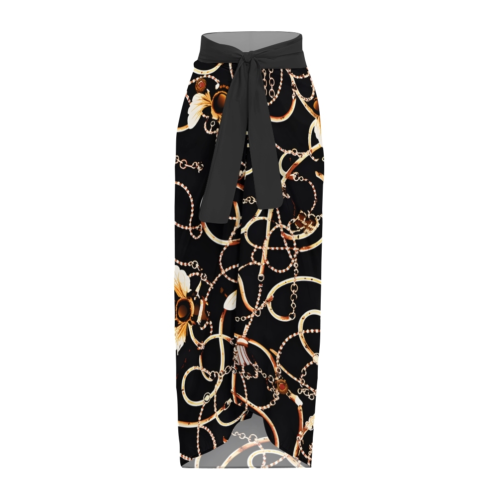 Baroque Chain Print One-Piece Swimsuit with Matching Sarong Skirt