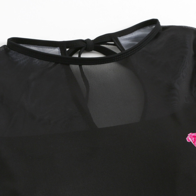 Women's Mesh Swimsuit with Floral Print One-Piece Swimsuit and Matching Maxi Skirt