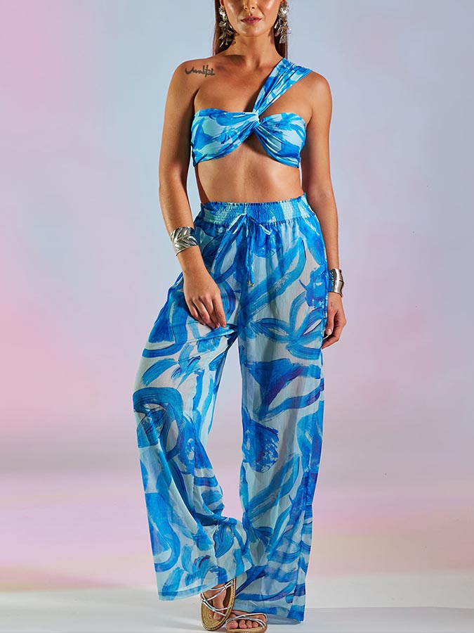 Blue Printed Swimsuit and Pants