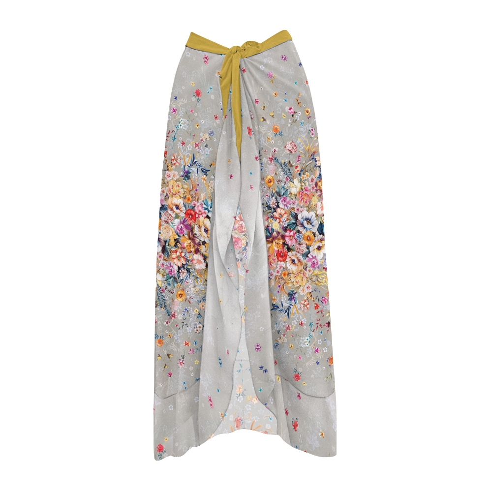 Vintage Floral Ruffled One-Piece Swimsuit with Matching Wrap Skirt