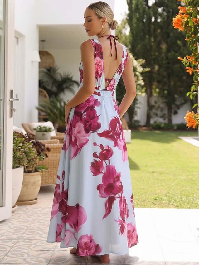 Abstract Floral Printed Two-piece Swimsuit and Skirt