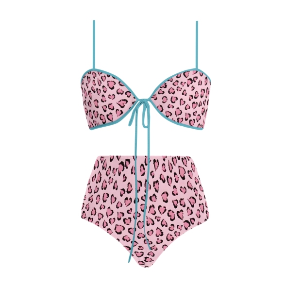 Strappy Wild Pink Leopard Two-Piece Bikini Set with Matching Sarong Skirt