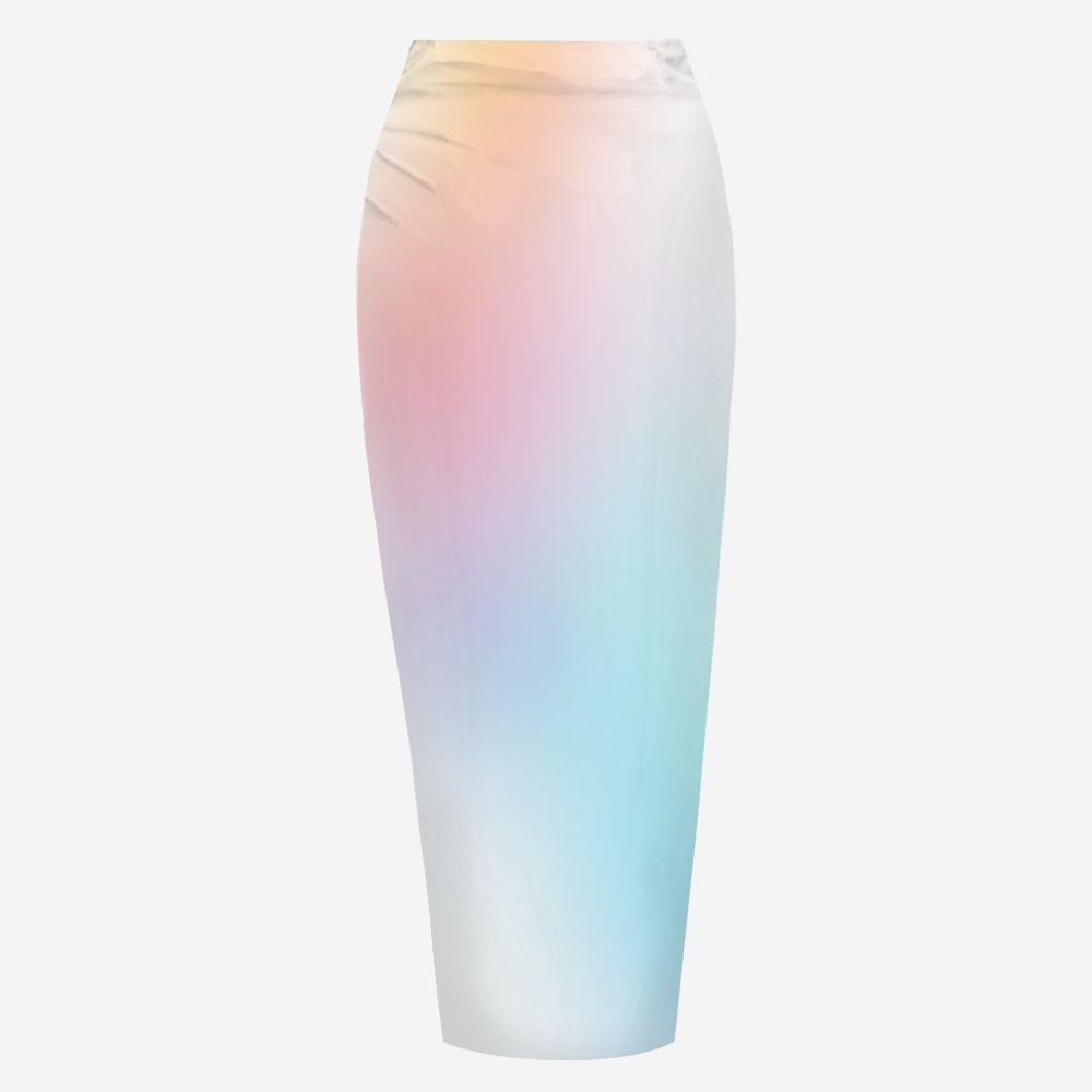 Long Pastel Gradient Tie Waist Sarong Skirt