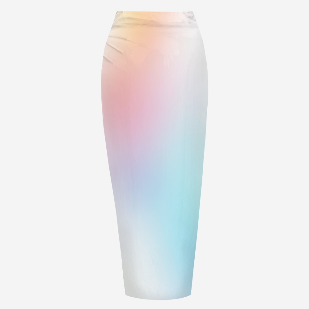Long Pastel Gradient Tie Waist Sarong Skirt