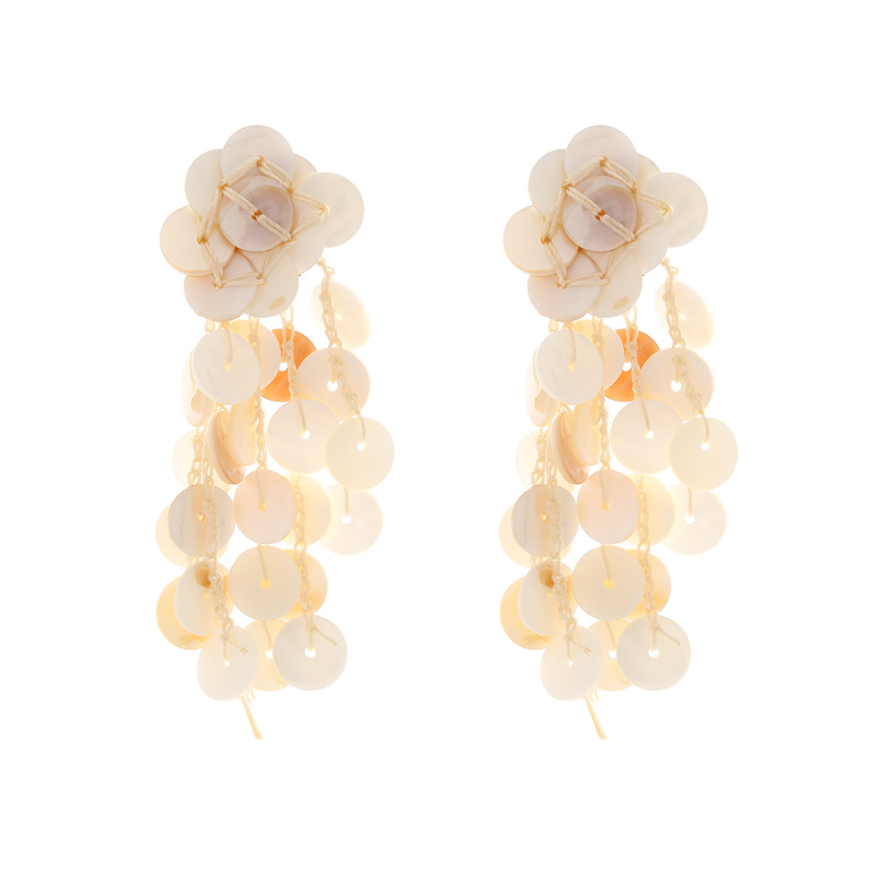 Ocean Style Floral Drop Earrings Shell Disc Summer Beach Jewelry for Women