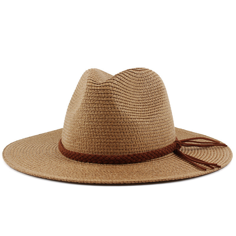 Straw Sun Hat With Wide Brim High Crown and Braided Band Perfect for S