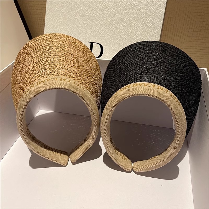 Straw Sun Visor With Wide Brim Open Top and Embroidered Band Suitable for Casual Summer Looks