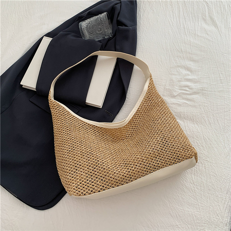 Retro Woven Tote Straw Large Capacity Underarm Shoulder Bag Vacation Beach Bag