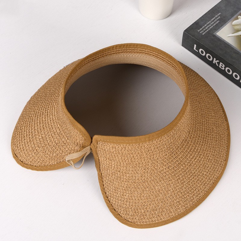 Straw Sun Visor With Wide Brim Open Top and Curved Edge Design Perfect for Beach Vacations